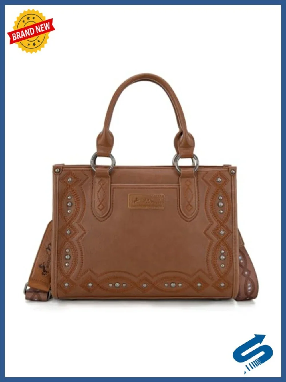 Western Tooling Vegan Leather Tote Bag Whipstitch Crossbody